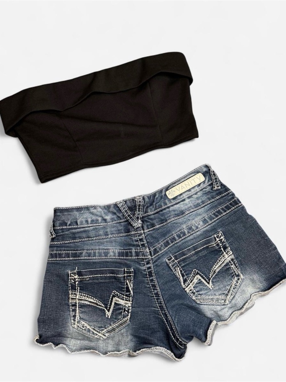 Vanity Dark Blue Distressed Scalloped Hem Denim Shorts